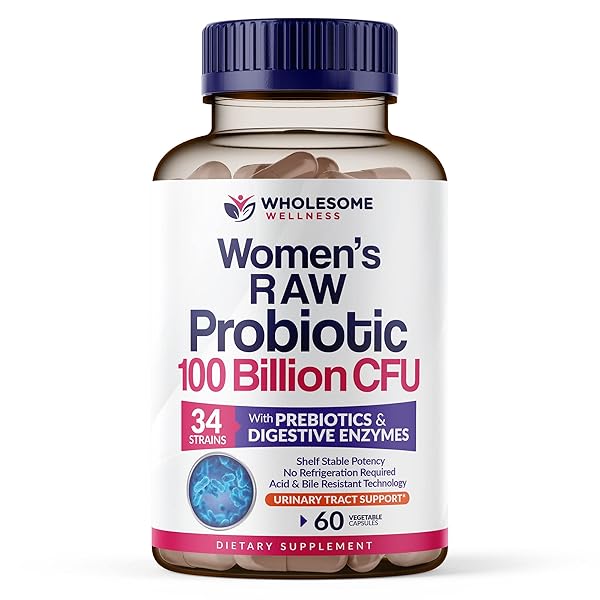 Wholesome Wellness Dr. Formulated Raw Probiotics for Women 100 Billion CFUs Capsules with Prebiotics, Digestive Enzymes, Approved for Adults, Shelf Stable Supplement