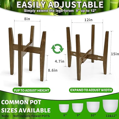 Miniatura 4 de Soporte para plantas de interior, soporte ajustable de bambú para plantas, estante moderno para macetas, estante para plantas, se adapta a macetas