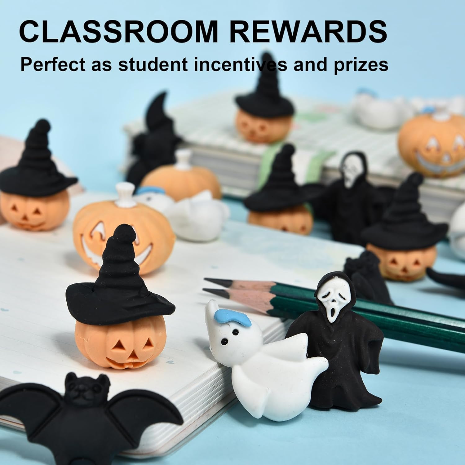 HILAZA 25Pcs Halloween Erasers for Kids, 3D Pencil Erasers Bulk for Halloween Party Favors, Goody Bag Stuffers Gifts, Classroom Prizes, School Supplies