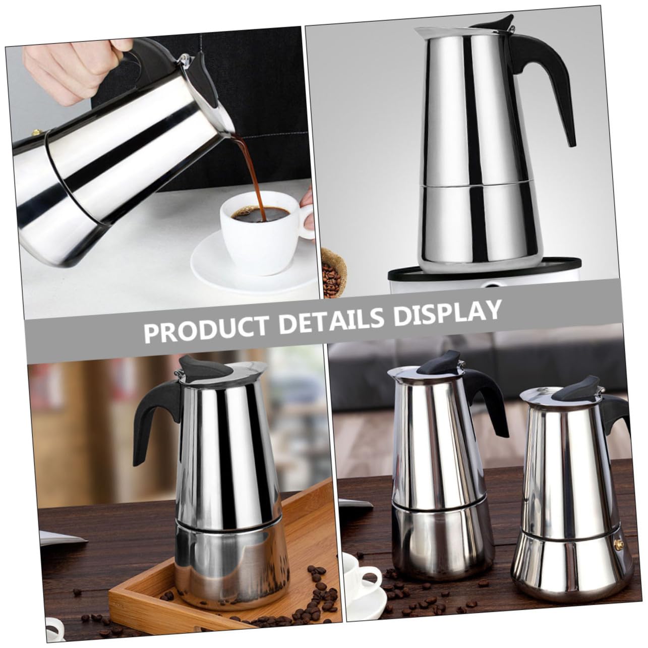 Cafetera Espresso de 300ml en Acero Inoxidable, Plata