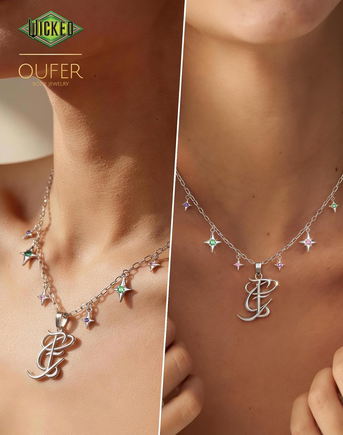 OUFER Officially Licensed Wicked For Good Choker Necklace with Star, Sparkling Cubic Zirconia Stainless Steel Adjustable Necklaces for Women, 18K Gold Plated Fashion Jewelry, Gifts for Her 40+5cm(15.75+2'')
