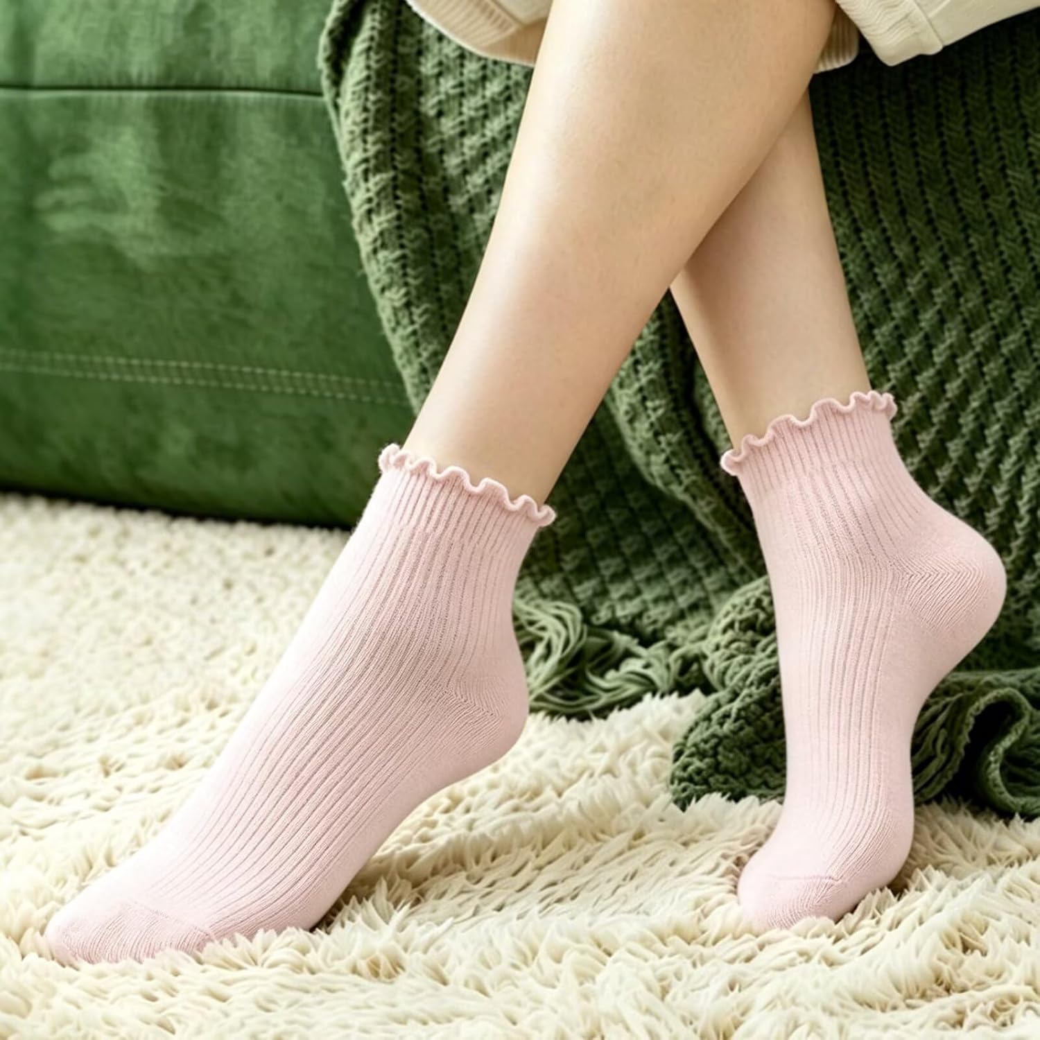 6 Pairs Ruffle Socks Women Bamboo Viscose Cute Frilly Ankle Socks Lettuce Edge Smooth Toe