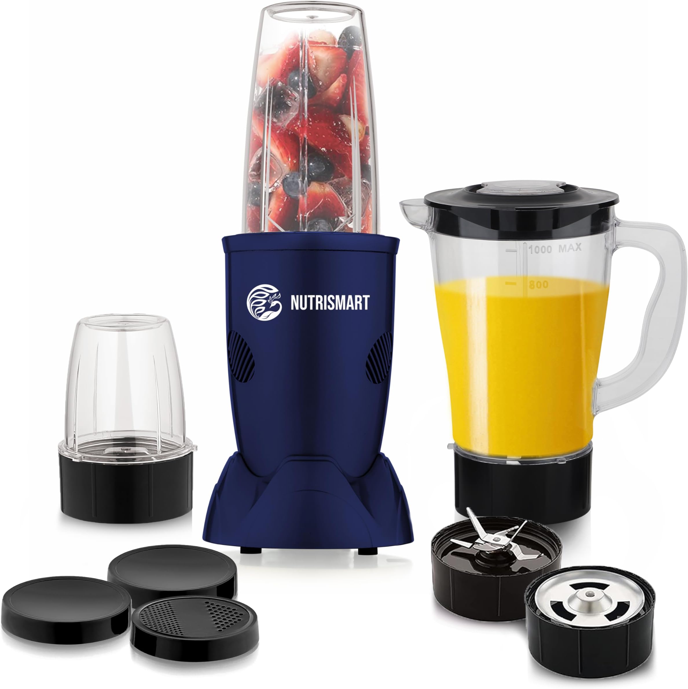 NutriSmart Multifunction Nutri-Blender, 2 Polycarbonate Jars and Juicer, 500 Watts Powerful Copper Motor, 3 Stainless Steel Blade, Mixing, Grinding, Smoothies, Juicer Maker, Mate Blue