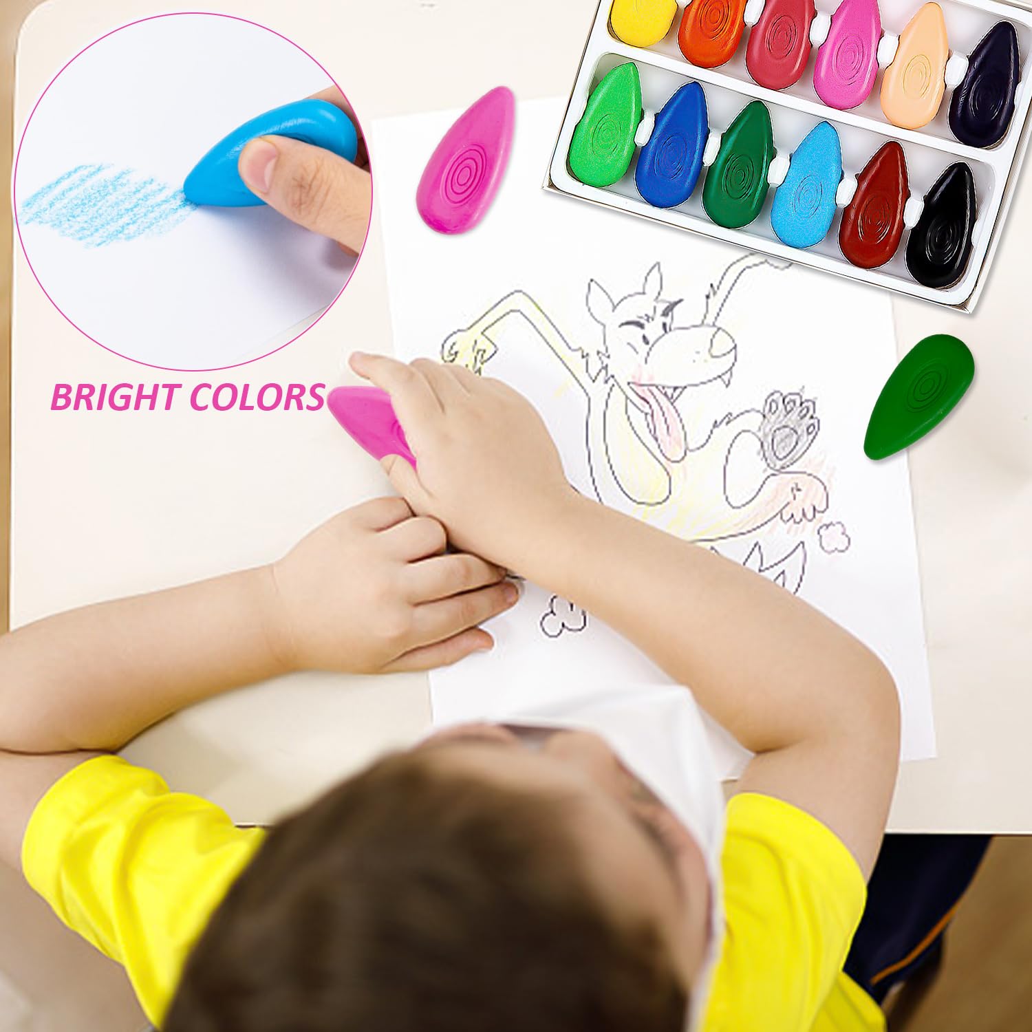MUSCCCM 12 Colori Pastelli Per Bambini, Lavabili E Sicuri Pastelli A - Foto 6