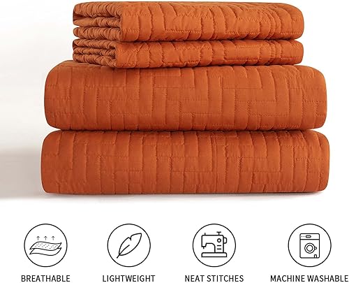 Miniatura 5 de Hygge Hush - Juego de colcha para verano, estilo moderno y grande, apta para todas las estaciones, patrón de cuadrados, caramelo, matrimonial,