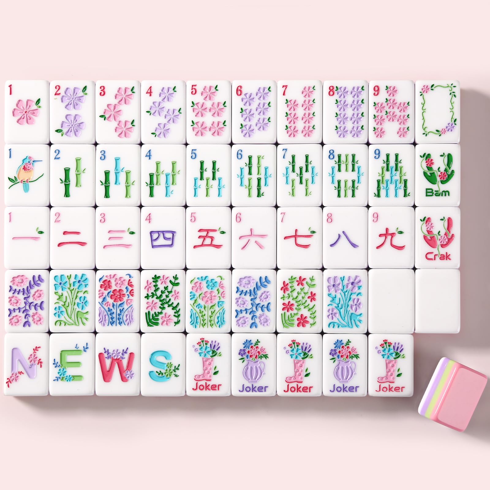 Photo 1 of American Mahjong Tile Set, 160 Pink 4 Layer Mah Jong GameTiles with Tile Bag, Gift-Ready Storage Box, 4 Dice with Pouch, Mahjong Travel Tiles Set, Western Mah Jongg, Majong, Majiang
