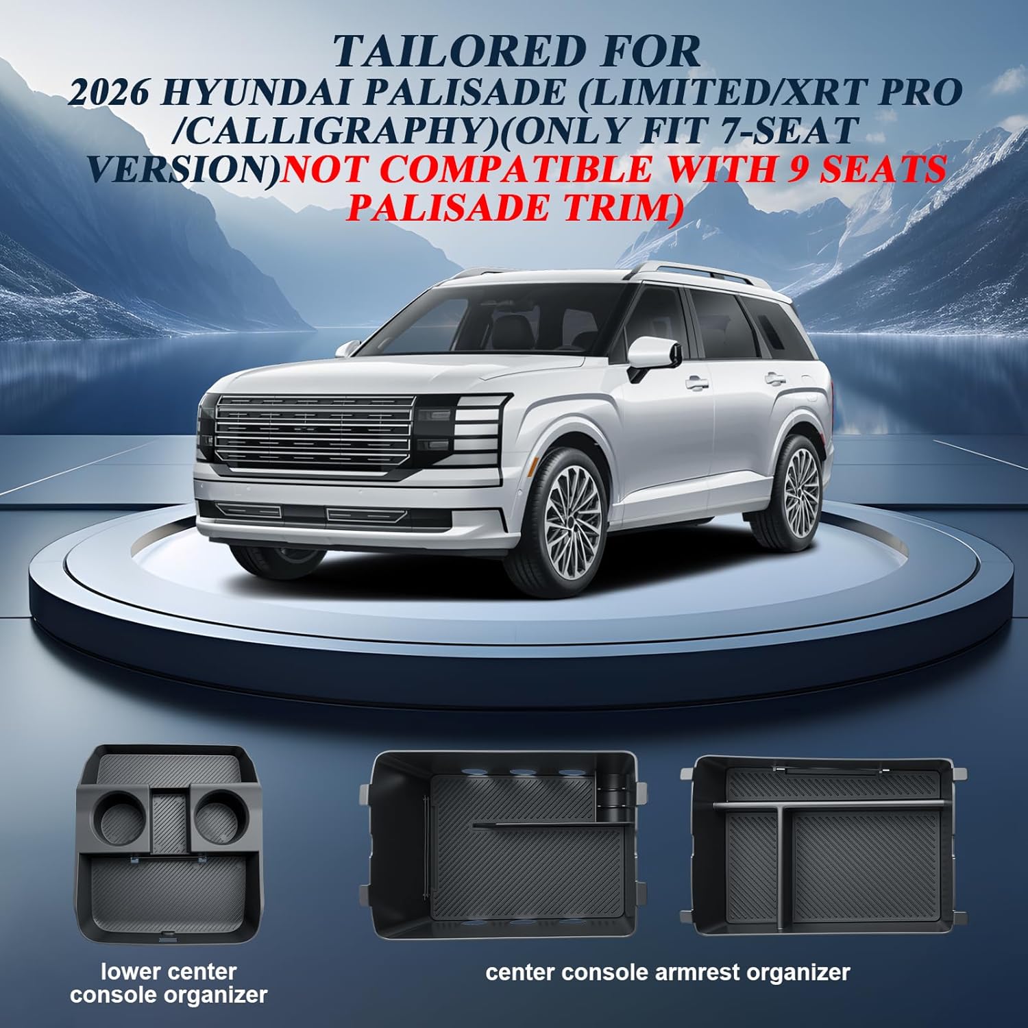 BIBIBO 3Packs for 2026 Hyundai Palisade Center Console Organizer 2026 Hyundai Palisade Calligraphy Console Armrest Tray & Lower Center Console Organizer 2026 Palisade Calligraphy Console Insert Tray