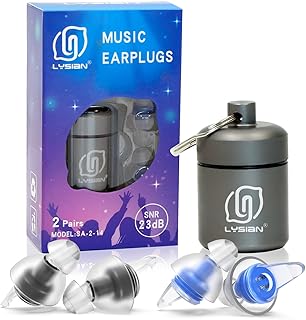 LYSIAN High Fidelity Concert Ear Plugs for Music- Noise Cancelling Musicians Earplugs for Concert Festivals, Drummers, DJS，Motorcycles, Raves, Games -23dB, 2Pairs Value Pack
