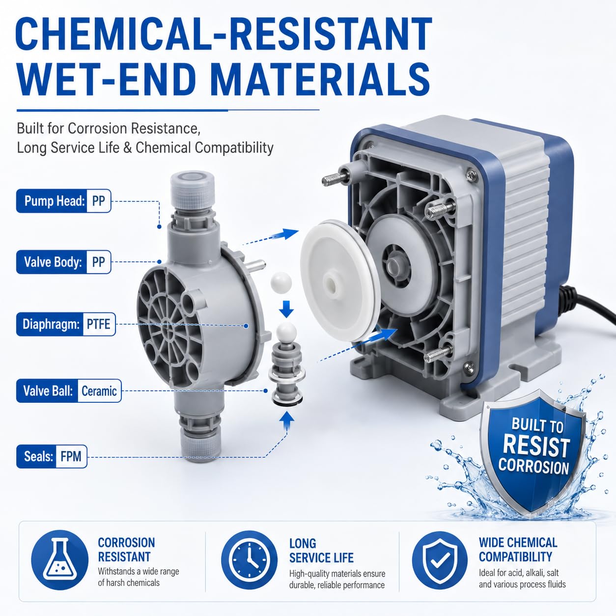 Bomba dosificadora electromagnética resistente a los ácidos 6-25L/H (1-7 bar), bomba de medición de diafragma, herramienta de dióxido de cloro químico microácido para tratamiento de agua (20 l/h 3 bar