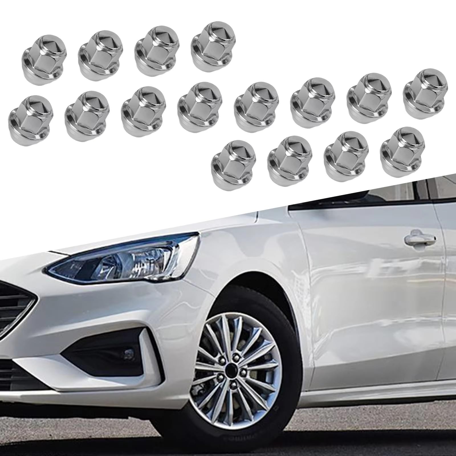 tuercas de rueda coche Compatible Con Ford Tuercas De Rueda De Acero Para Coche Accesorios Hexagonales De 3/4 '' (19 Mm), Tornillos Para Neumáticos, 16 Piezas M12x1.5