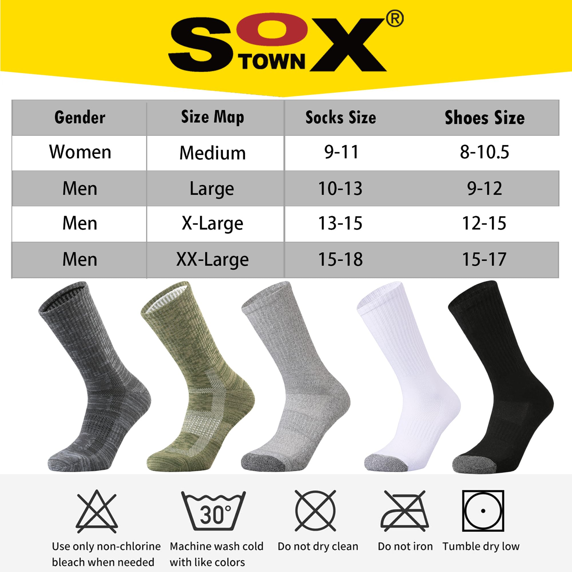 SOX TOWN Gepolsterte Crew-Trainingssocken für Unisex, Herren, Damen, Sport