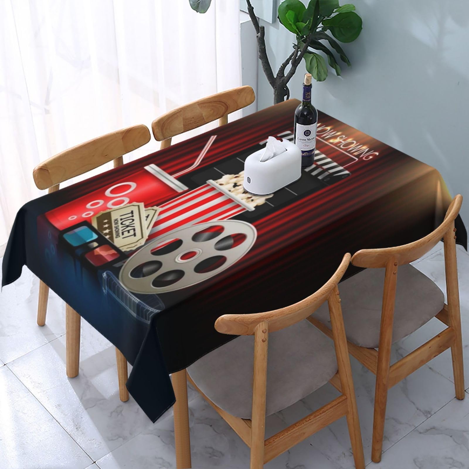 HLBSDM Retro Theater Movie Night Rectangle Tablecloth, Suitable for Wedding, Party and Restaurant Festival Gathering Event Polyester Fabric Decorative Tablecloth(54x72in)