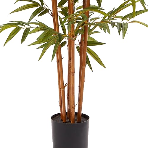 Miniatura 10 de Pure Garden Juego de 2 plantas artificiales de bambú para interiores, plantas de piso de imitación de 6 pies de alto con tronco de madera natural