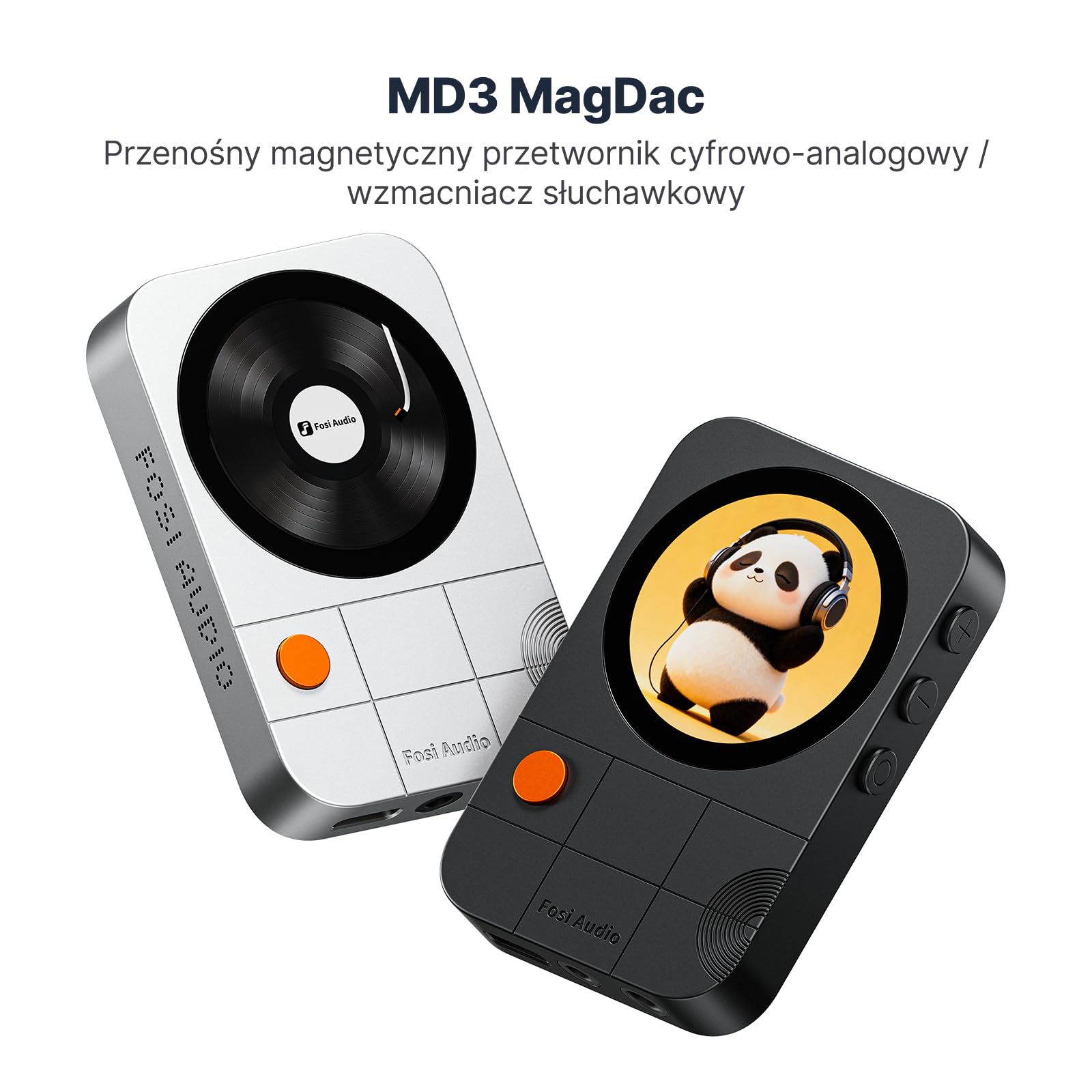 Fosi Audio MD3 Przenośny HiFi Wzmacniacz Słuchawkowy USB DAC Amp Dongle z Magnetycznym Mocowaniem, 1.28" Wyświetlacz, ES9039Q2M, 3.5mm + 4.4mm, PCM 32bit/384kHz, DSD256, do Telefonu, Tabletu i PC
