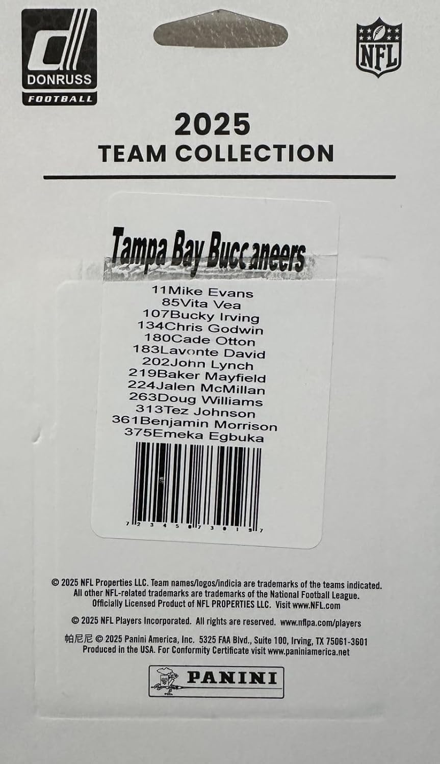 Tampa Bay Buccaneers 2025 Donruss Factory Sealed Team Set Featuring Baker Mayfield and Mike Evans with Rated Rookie Cards of Tez Johnson, Benjamin Morrison and Emeka Egbuka Plus - Image 3
