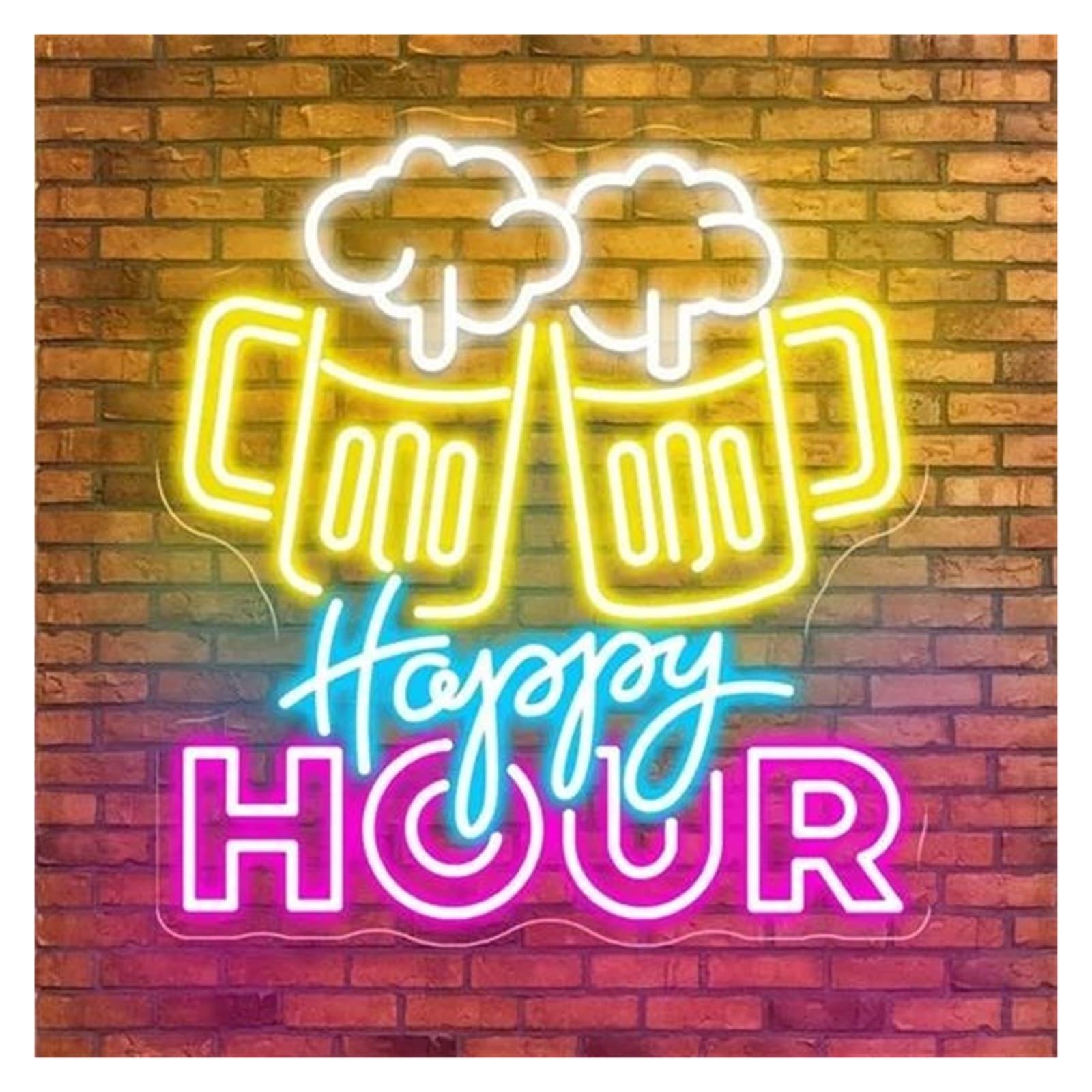 LEMST Sign Lamp Happy Hour Beer Mug Light Dimmable USB Powered for Bar Beer Club Pub Man Cave Drinks Shop Home Wall Decor(A,50x54cm)