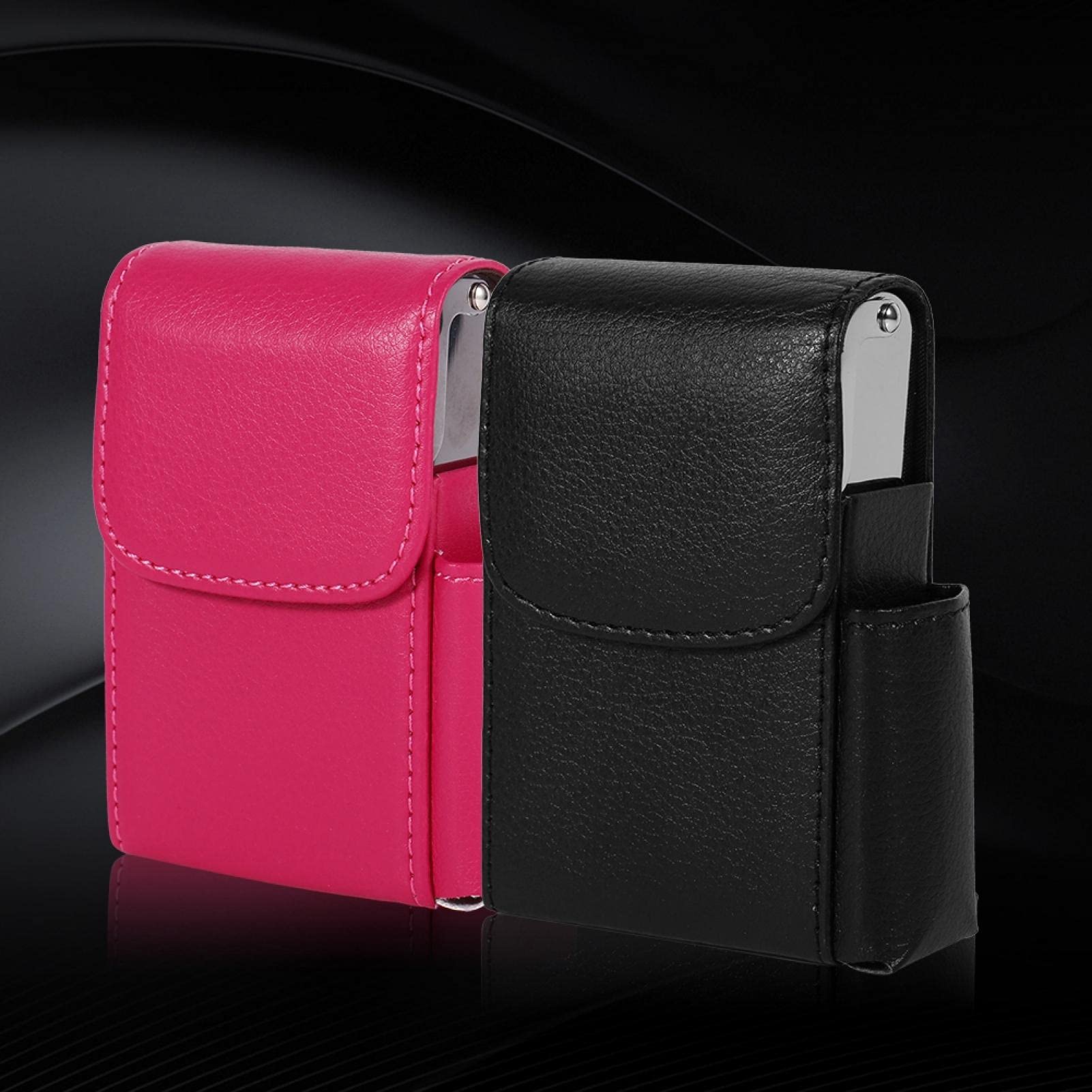 Portasigarette, Portasigarette Porta Sigaretta Cover con Più Leggero Slot in Pelle PU Pacchetto Sigarette Custodia per Box Uomo e Donna Portamonete Stoccaggio Flip Aperto Tasca di Container (Nero)