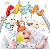 Vista 10 de XIXILAND Juguetes de Coche Musicales para Asiento de Bebé en Negro y Blanco, Juguetes para Bebés, Juguetes para Niños de 0 a 6 Meses, Juguetes
