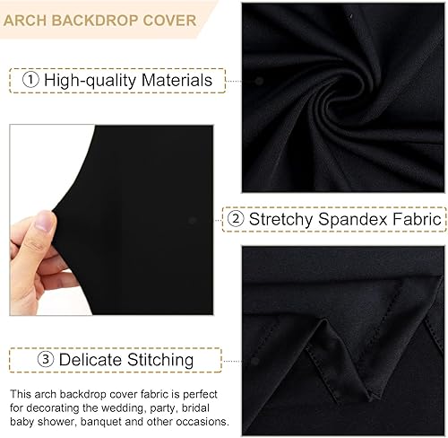Miniatura 3 de FANPROMS Cubierta de arco negra de 6 pies, cubierta de arco de Chiara para marco de arco de globo, cubierta de arco de elastano, cubierta de arco de