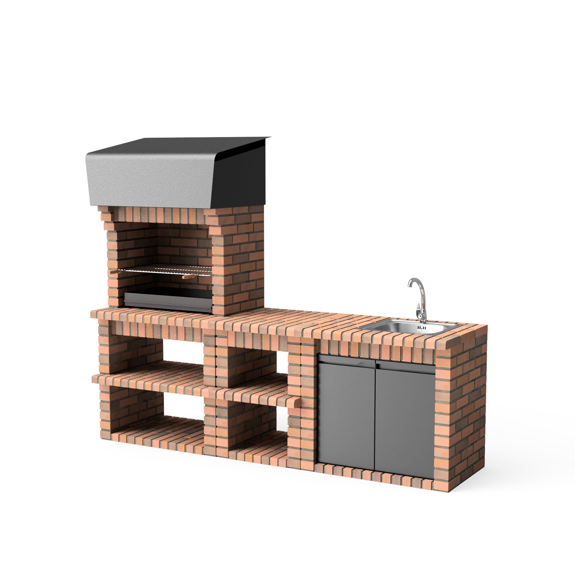 MOVELAR – Barbecue da lavoro prefabbricato per legna e carbone modello PACK 1 VOLTERRA – Cucina esterna grigio/terracotta – 250,5 x 70 x 213 cm – Rif: M00899 – Uso esterno
