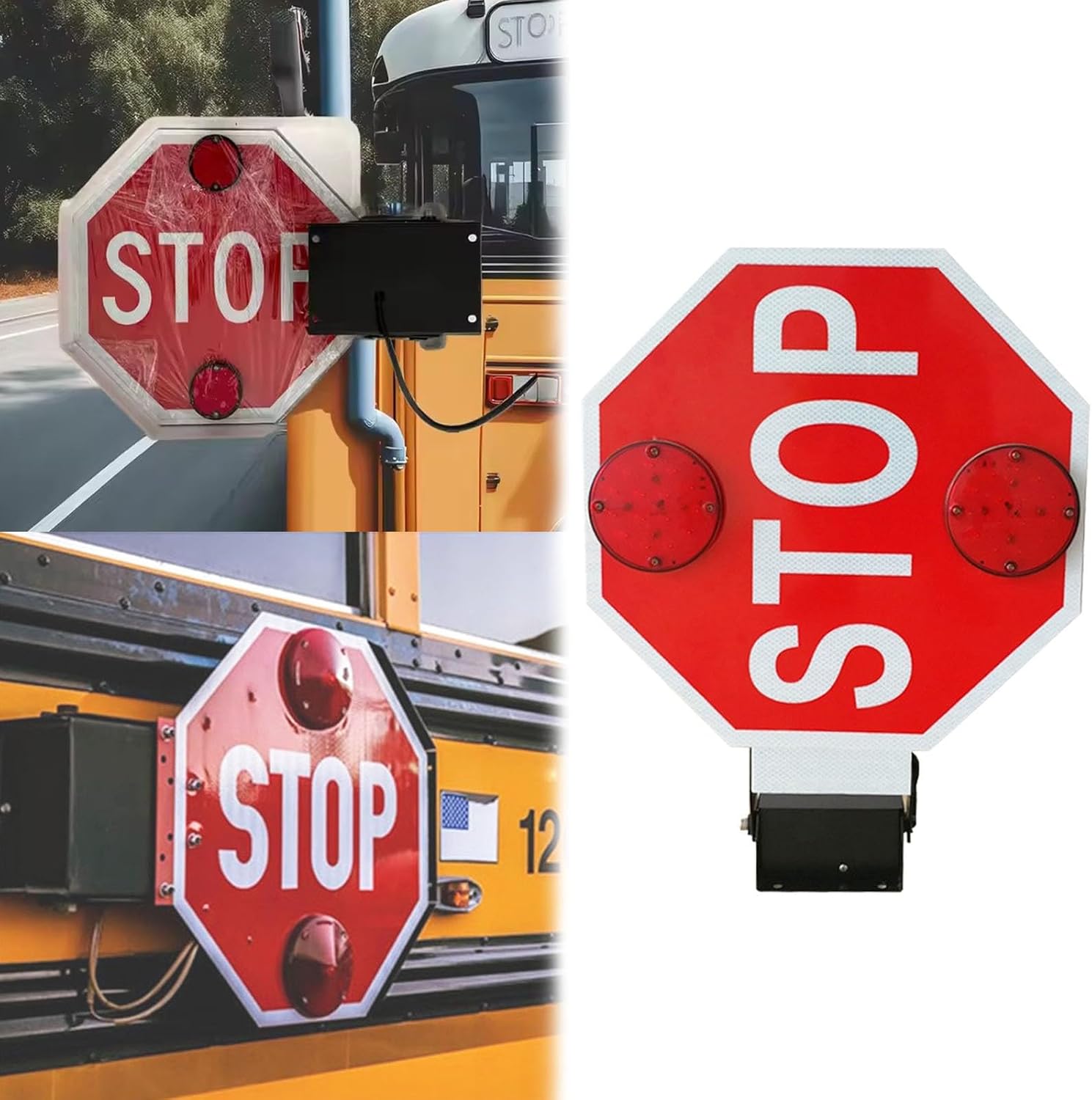 DC12/24V Electronic Stop Sign Arm for School Buses, 18″ LED Blinking Stop Signal Light High Reflective School Bus Parking Board, IP65 Waterproof(1pcs)
