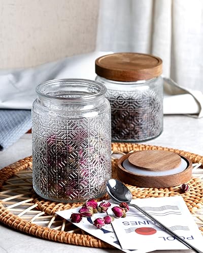 Miniatura 6 de NUTRIUPS Tarros de vidrio con tapas de madera, tarros con tapas, juego de 2 tarros de vidrio vintage (ventana de rejilla)