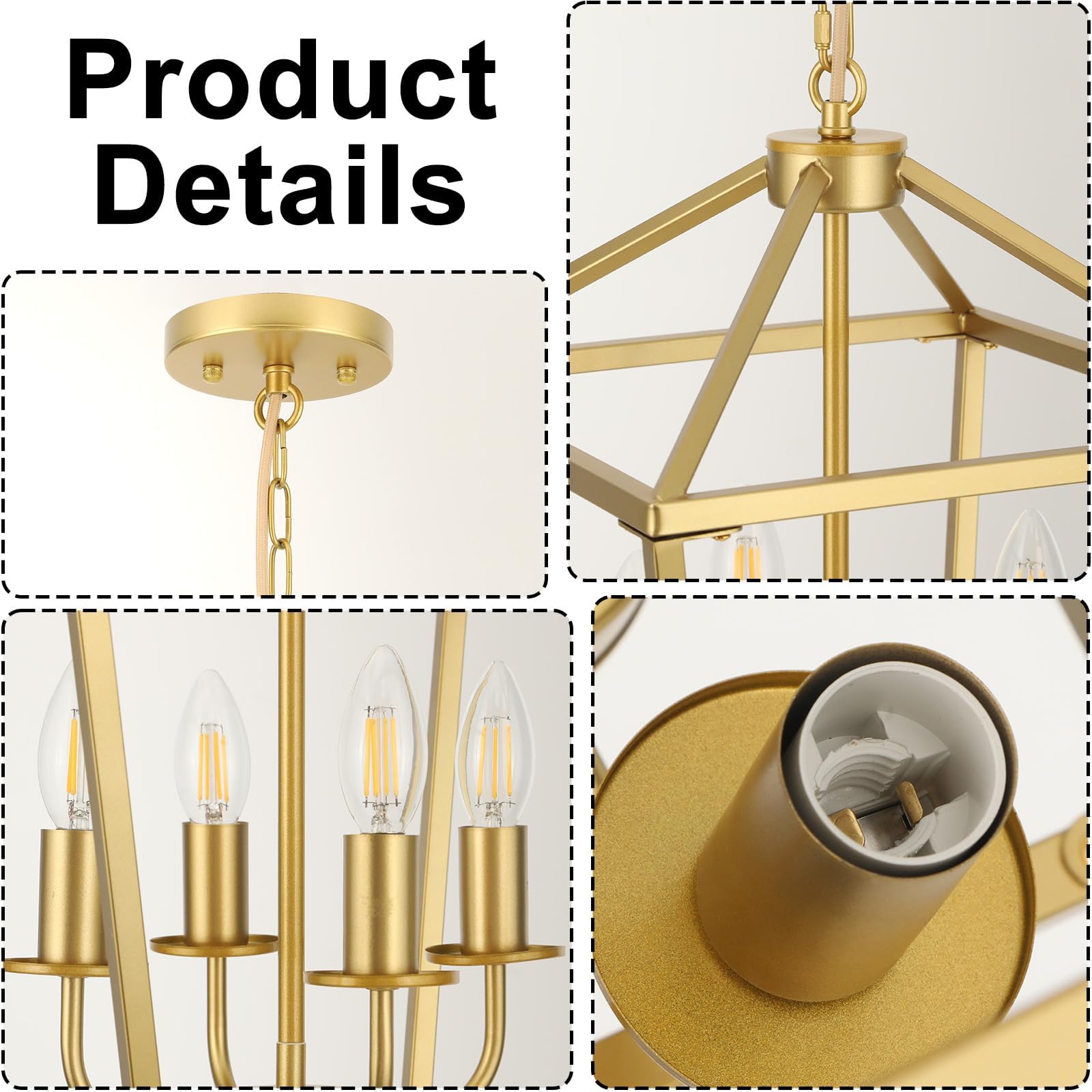 Lampa sufitowa wisząca, metalowa rama z 4 podstawami E14 żyrandol przemysłowy, złote żyrandole z regulacją wysokości, rustykalny żyrandol wiejski do salonu, sypialni, kuchni, przedpokoju, jadalni