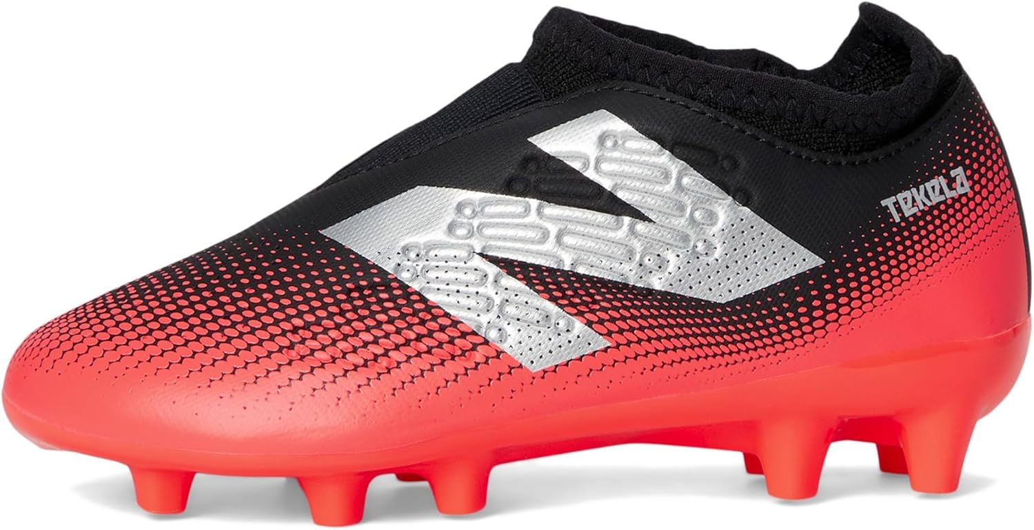 New Balance Kid's Tekela Magique FG V4+ Soccer Shoe, Black/Energy Red/Metallic Silver, 2.5 W Little Kid