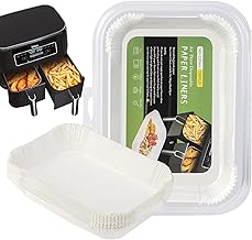 Aokrice 100 Pieces Air Fryer Disposable Paper Liner for Ninja Dual, Non-Stick Air Fryer Liners Rectangle 8.6x 5.5'', Air fryer Parchment Liners for Ninja DZ201, Ninja Foodi Dual Air Fryer Accessories Baking Paper (White)