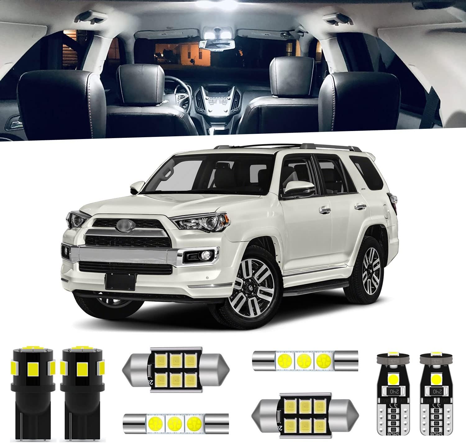 18-Pieces 4Runner LED Interior Light Kit Package for Toyota 4Runner 2010 2011 2012 2013 2014 2015 2016 2017 2018 2019 2020 2021 2022 + License Plate Lights, Reverse Lights, Install Tool