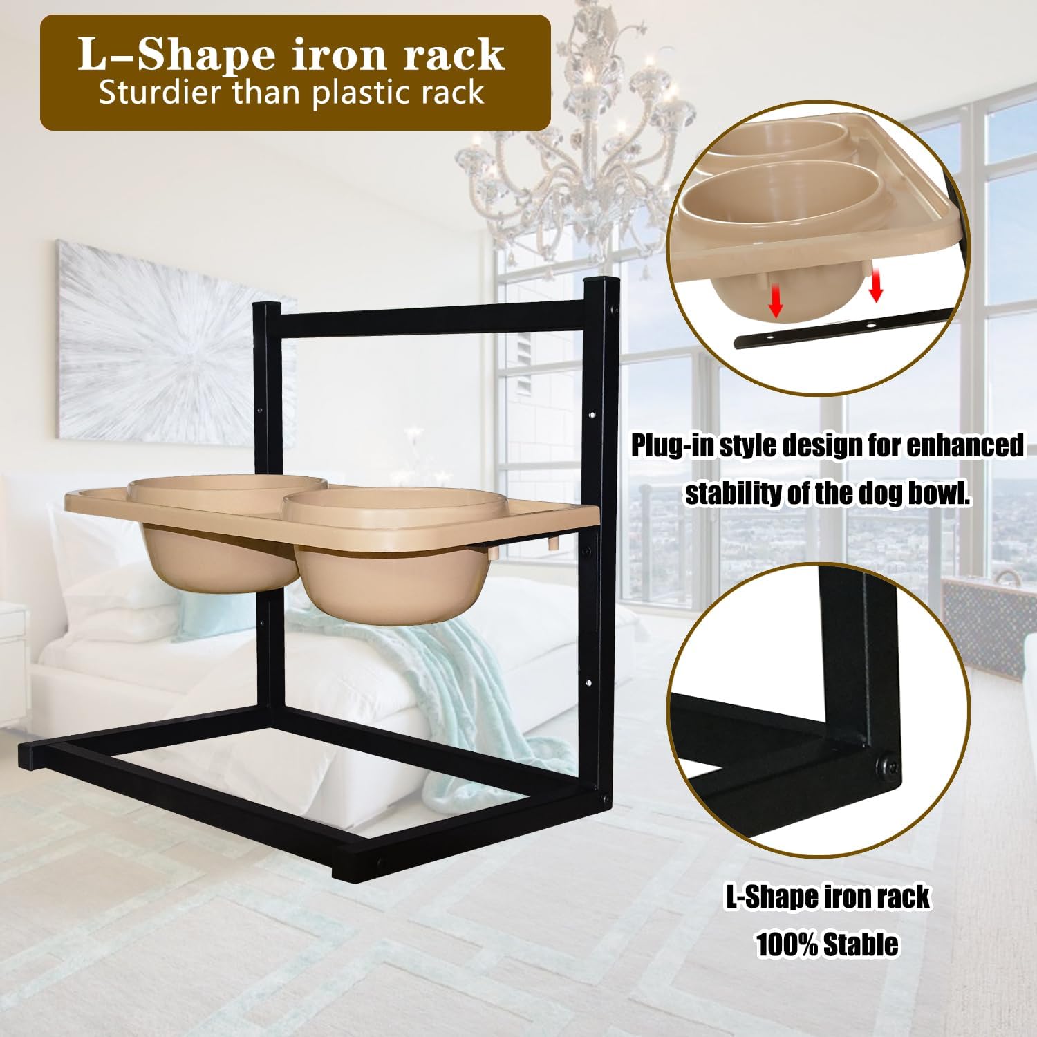 Elevated Dog Bowl Stand, Spill Proof and Adjustable, for Large and Medium Sized Dogs