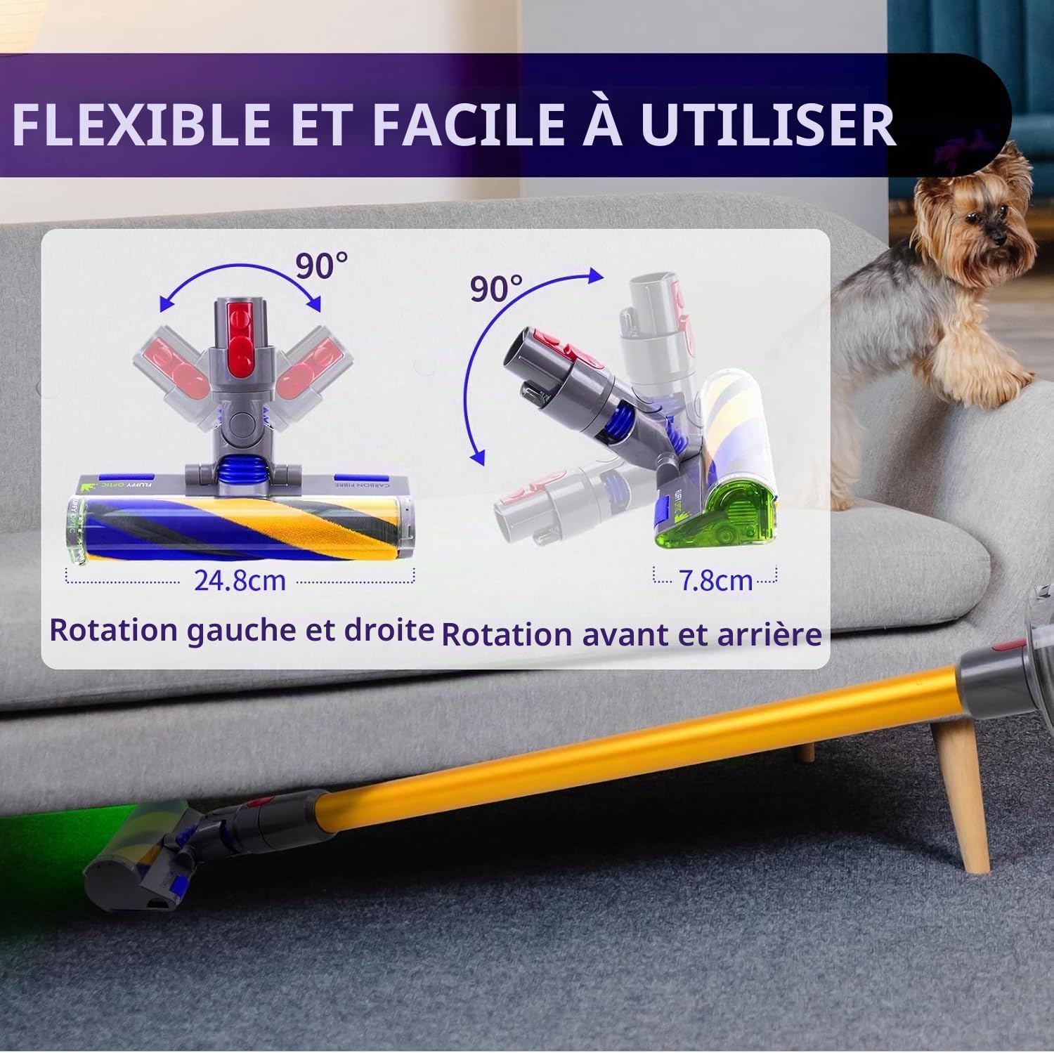 Tête de Brosse aspirateur pour Dyson V7 V8 V10 V11 V15, LED Illuminated Brush with Green Light Anti-Tangle Floor Nozzle for Hard Floors, Brosse & accessoire de Accessoires pour Dyson