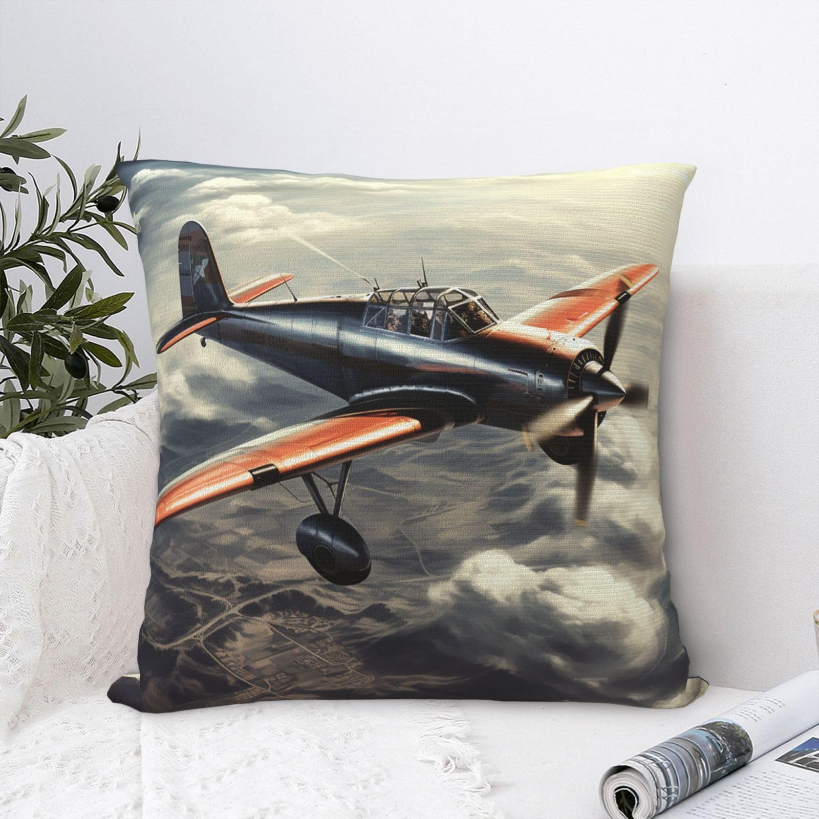 FodPand Luxury Velvet Throw Pillow Covers 20"x20" Super Soft Decorative Pillow Cases - Retro Airplane Pillowcases Modern Lumbar Cushion Cases for Couch Sofa Bed Pillow Shams