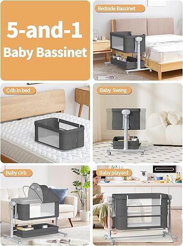 Miniatura 2 de Moisés mecedor eléctrico para bebé, 4 en 1, cuna de noche con ruedas, moisés automático con control remoto, cuna en cama recién nacido con ajuste de