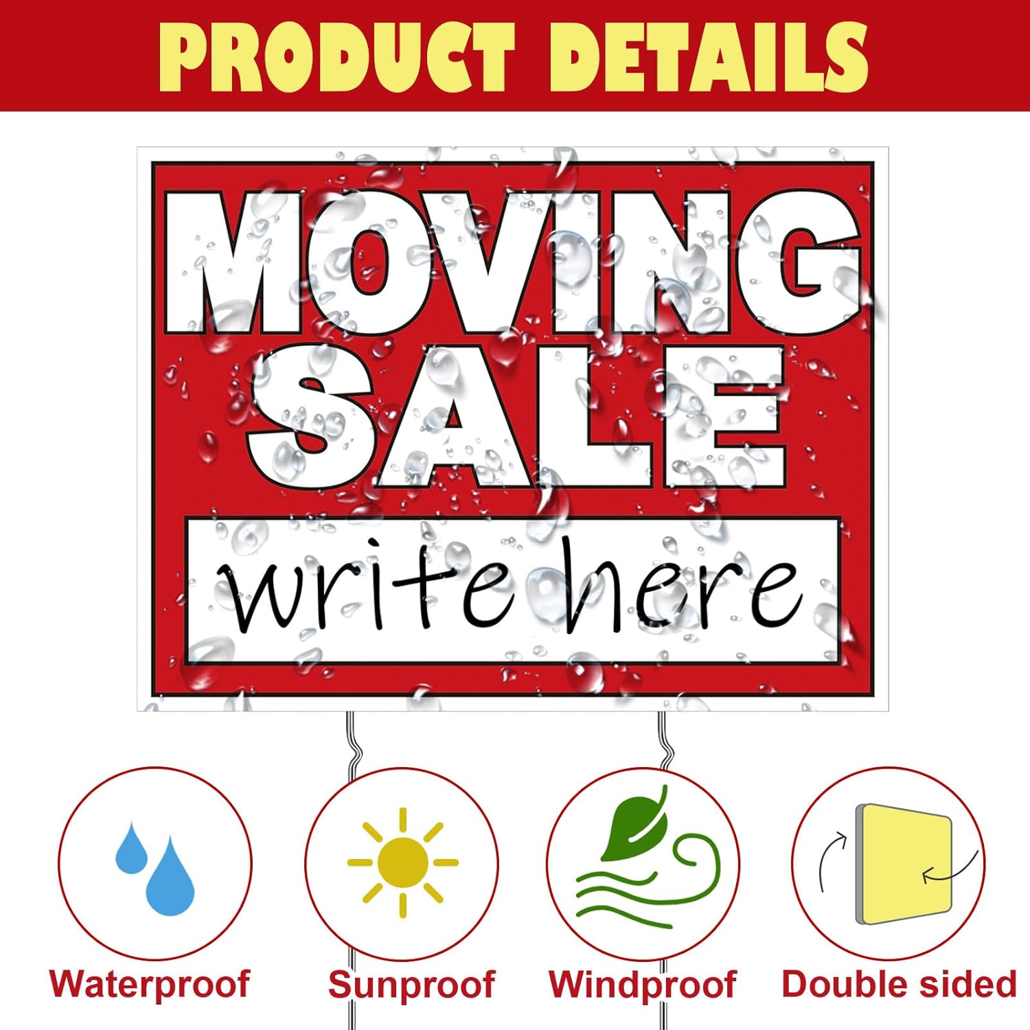 Drydiet 5 Pcs Double Sided Moving Yard Sale Signs 12 x 16'' Waterproof Corrugated Plastic Moving Sale Sign Kit with Stakes, Directional Arrows Yard Supplies for Outdoor Estate Event(Red, White)