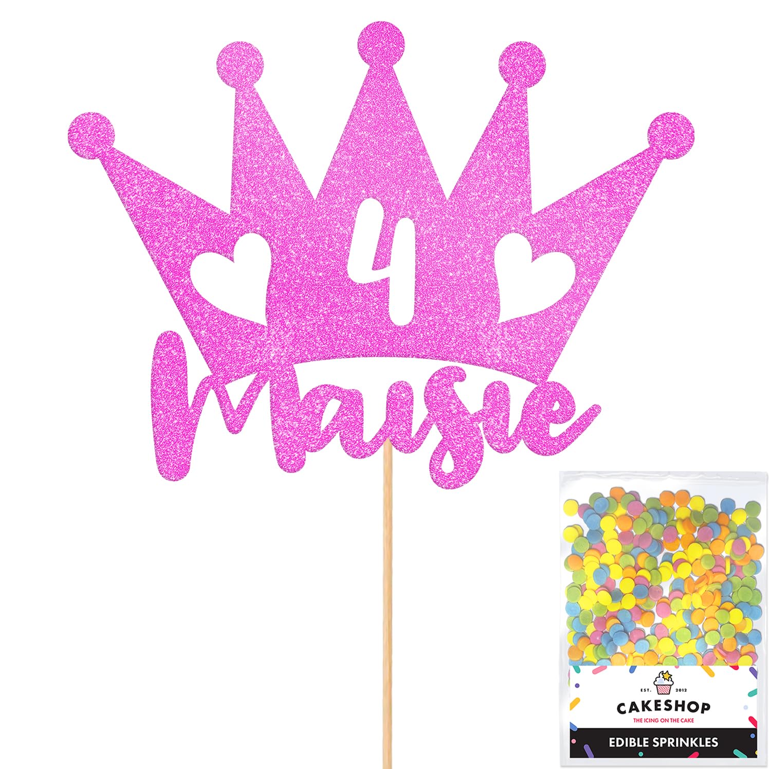 Personalised Princess Crown Glitter Cake Topper Lt Pink Any Custom Age & Name Glitter Cake Decoration and Sprinkles - Happy Birthday Decorations - Personalised Toppers for Cakes by Cakeshop
