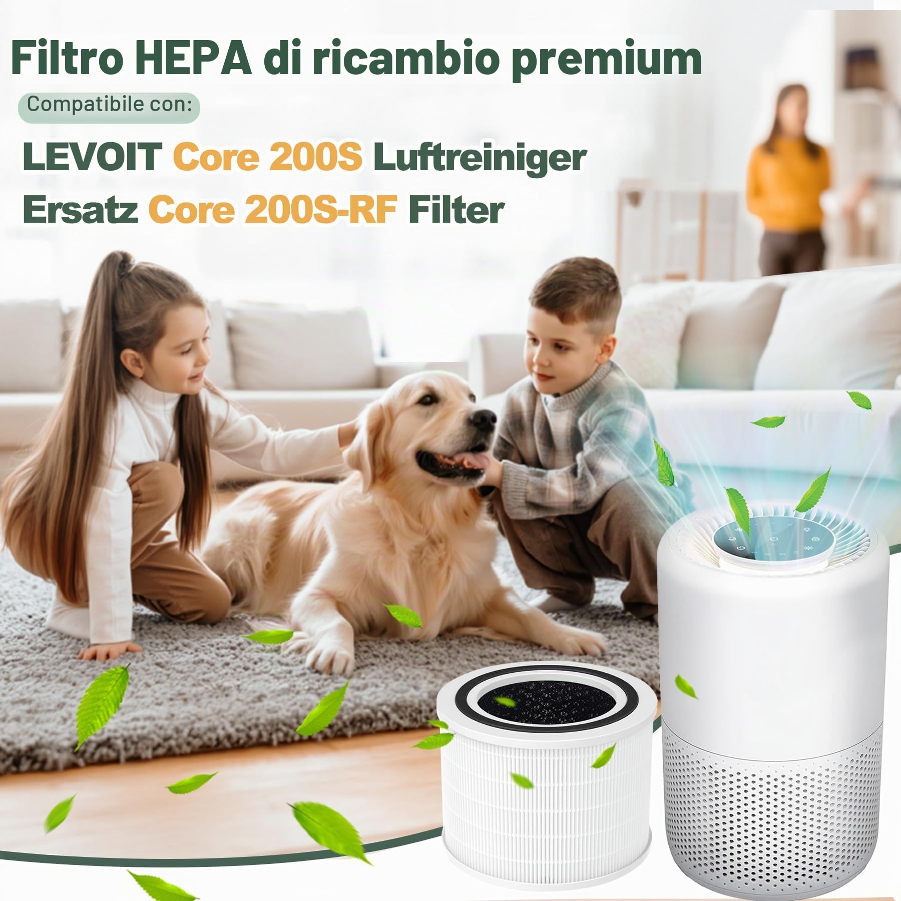 2 filtri Core 200S compatibili con purificatore d'aria Levoit Core 200S, filtro HEPA 3 in 1 H13, alta efficienza carbone attivo di ricambio Core 200S-RF, bianco