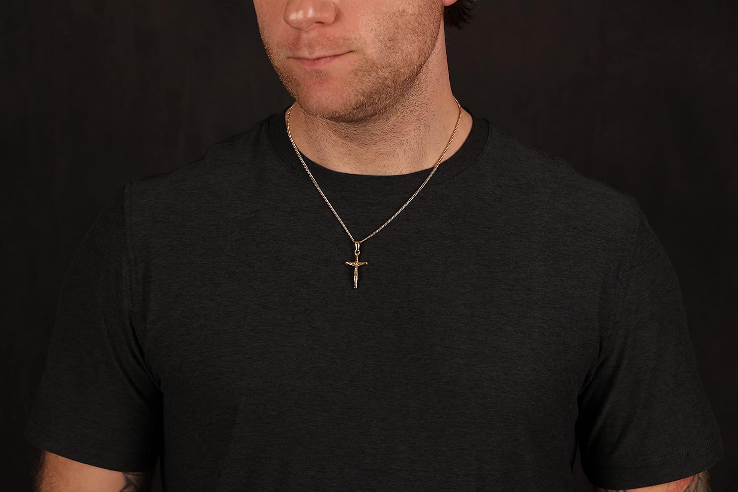 Planet '79 Crucifix Cross Necklace 18K Gold Plated 316L Stainless Steel 3MM Chain Necklace With Cross Pendant. - Image 3