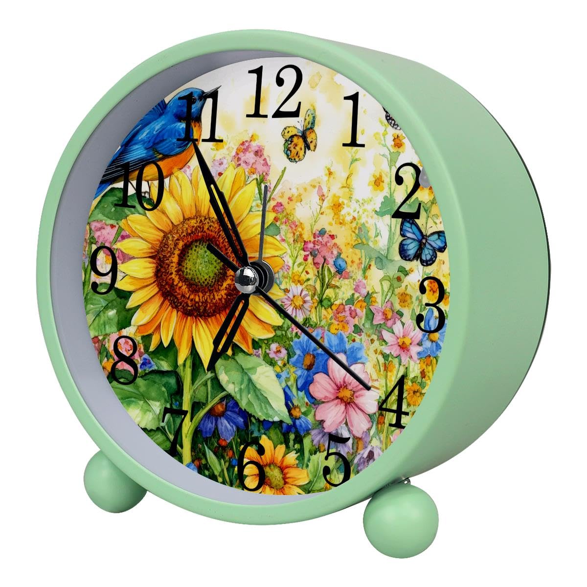 Alarm Clock Sunflower Bird Butterflies, Silent Non-Ticking with Night Light