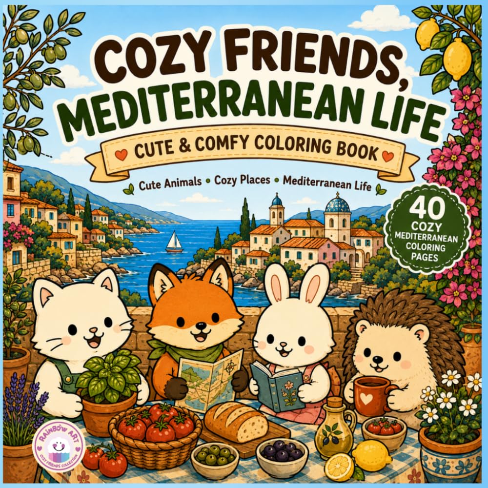 COZY FRIENDS MEDITERRANEAN LIFE: 40 Cozy Animal Scenes Inspired by Mediterranean Life