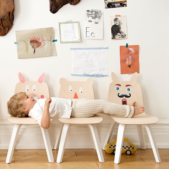 OEUF Play Chairs Rabbit Design Set of 2 Kids Chairs | Bent Baltic Birch Plywood | Non-Toxic, VOC-Free Finish | Modern Childrens Furniture | Made in Europe