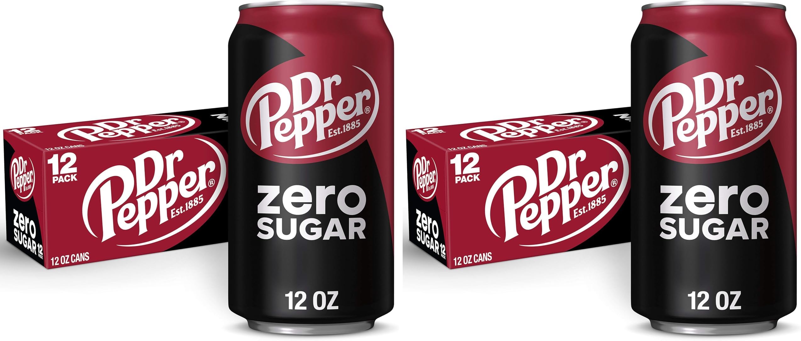 Dr Pepper Zero Sugar Soda, 12 fl. oz. Cans, 12 Pack (Pack of 2)