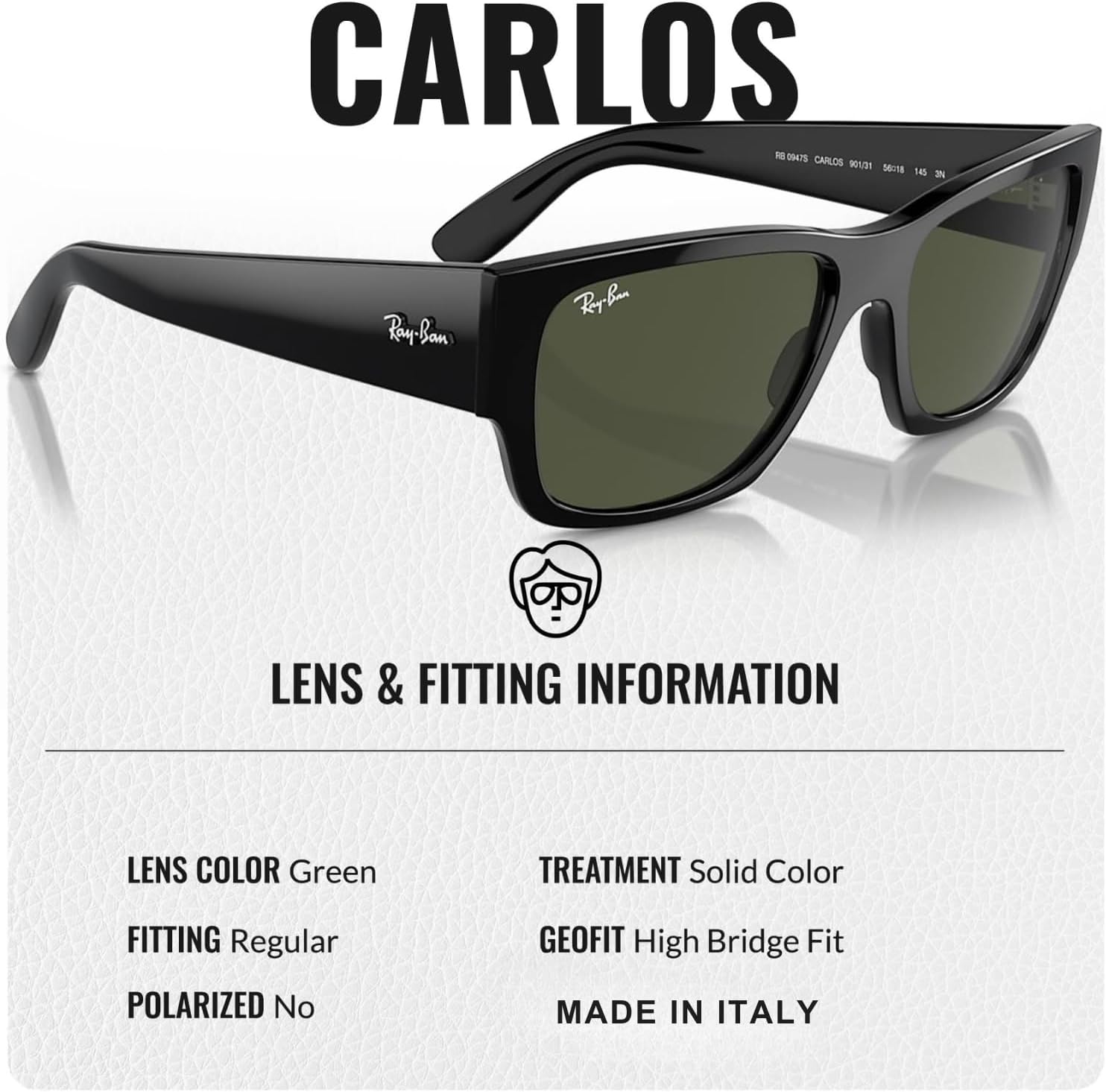 Ray-Ban RB0947S CARLOS Rectangle Shaped Sunglasses for Men & Women with Official RAYBAN Eyewear Kit - Image 4