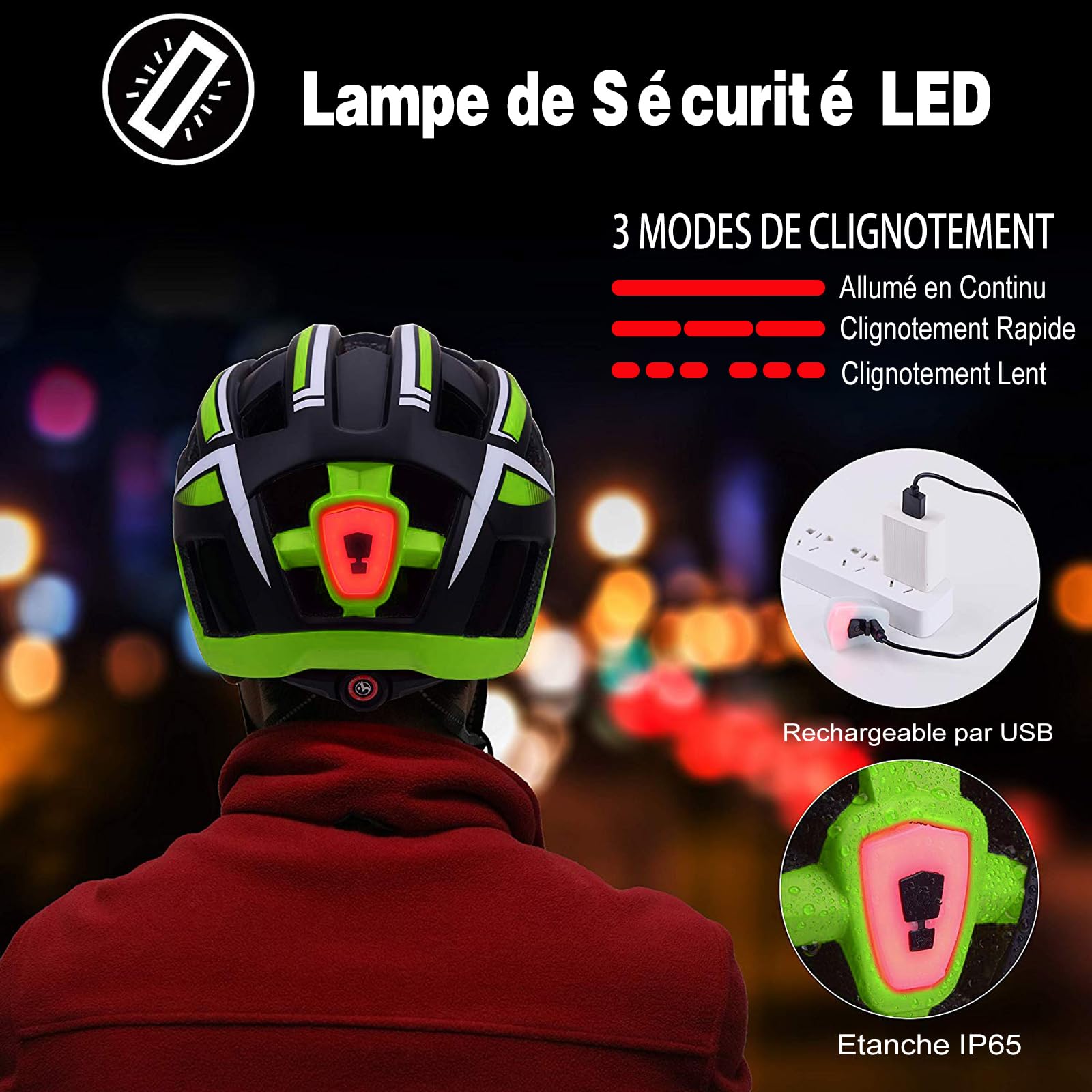 Casque Vélo Shinmax Avec LED Arrière De Sécurité - Protection VTT VTC Homme Femme, Visière Amovible, Réglable 54-58cm