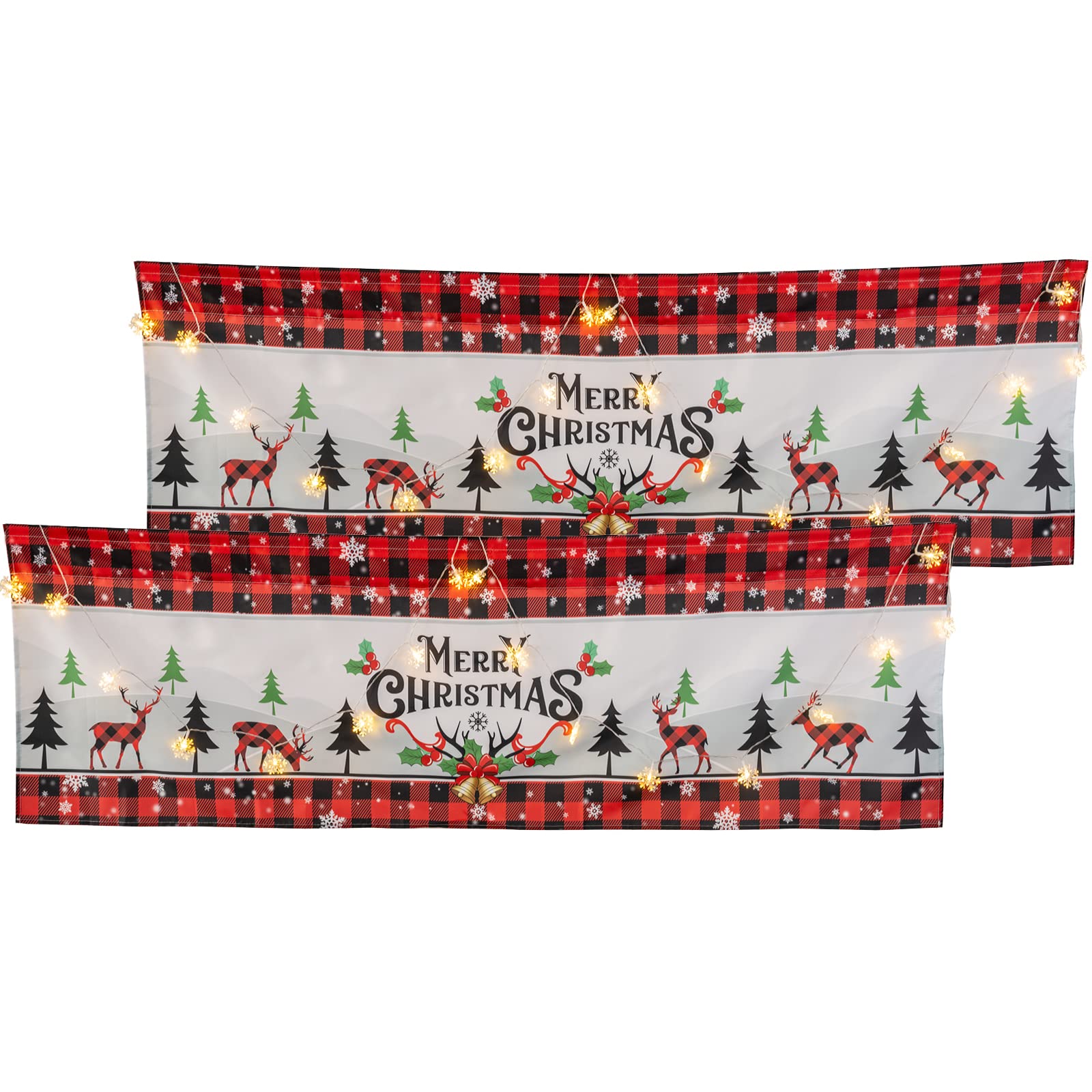 keepcute Christmas Kitchen Valance Curtains with Snowflake Lights, Rod Pocket Window Valance , Blackout Thermal Insulated Christmas Window Valances for Living Room Bathroom (58” X 18”)