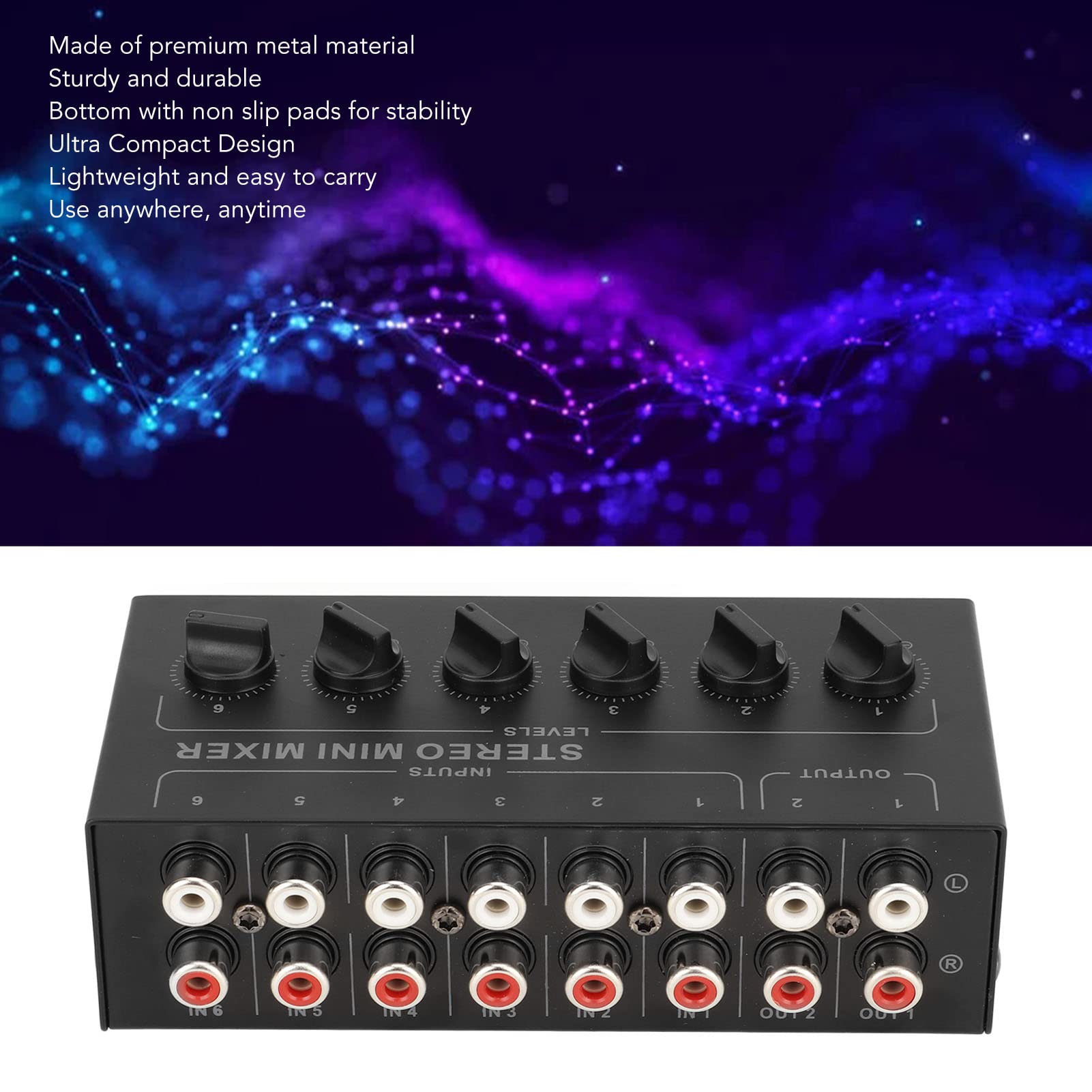 Mixer Audio Portatile 6 Canali con Controllo Volume per Registrazione Streaming Gaming Microfono USB per Live e Podcast