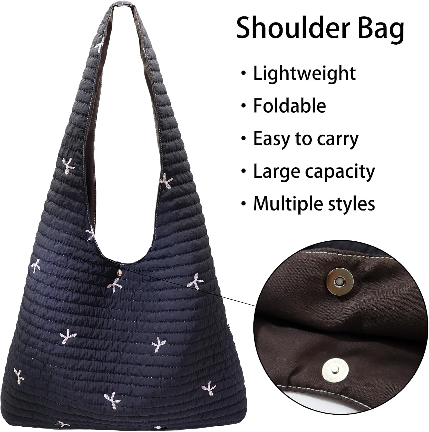 Nylon Puffer Shoulder Bag for Women–Quilted Bubble Hobo Tote Bag