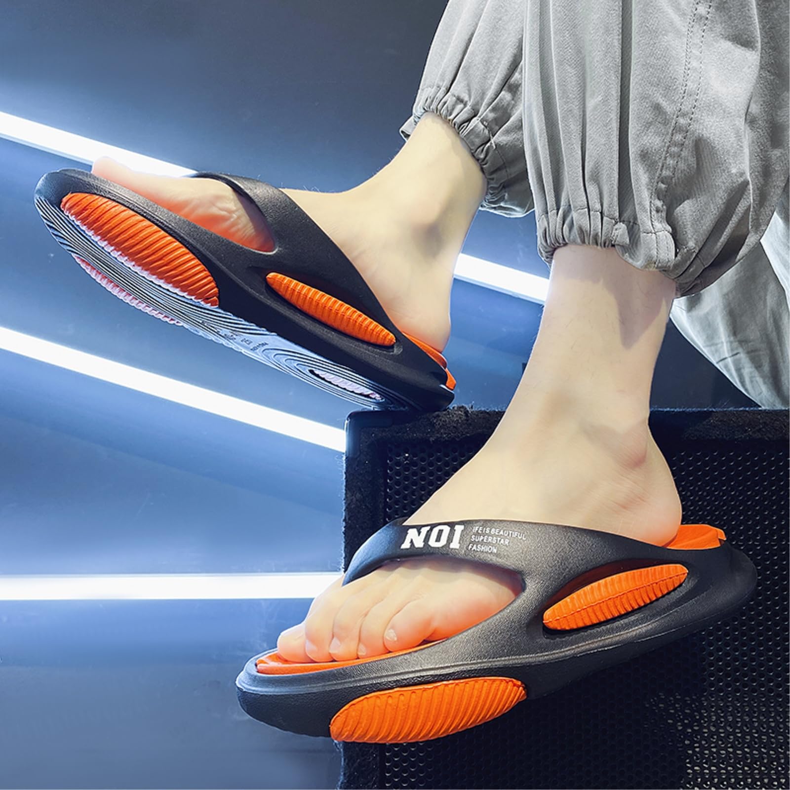 Ciabatte Uomini Due Toni Piattaforma Flip Flops, Casual Antiscivolo Spessa Suola Tanga Sandali, Moda Lettera Stampa Leggera Spiaggia Estiva-khaki-42-43
