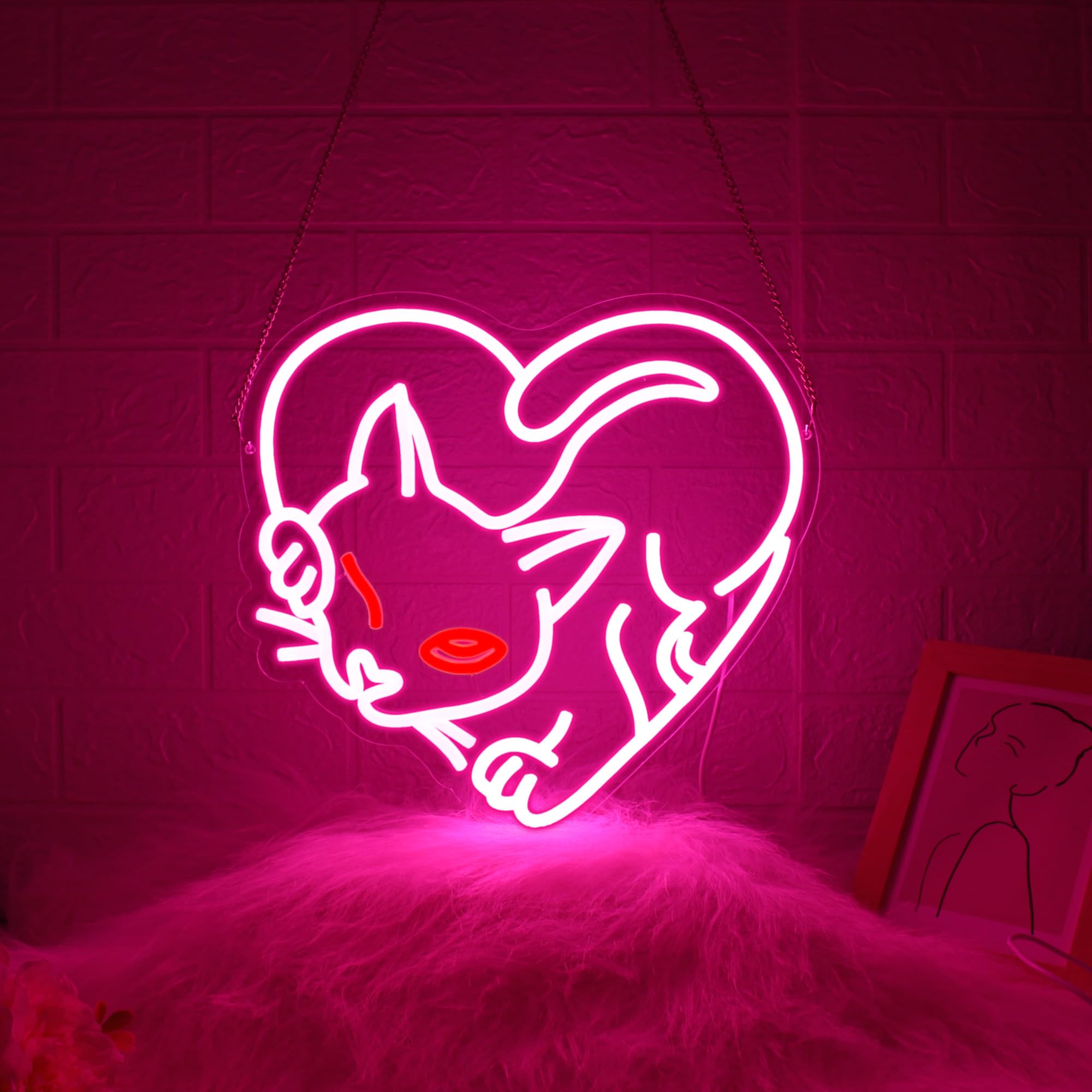 JGHTURIE Cat Neon Sign Led Neon Signs for Wall Decor Light Up Sign Preppy Girls Room Decor USB Powered