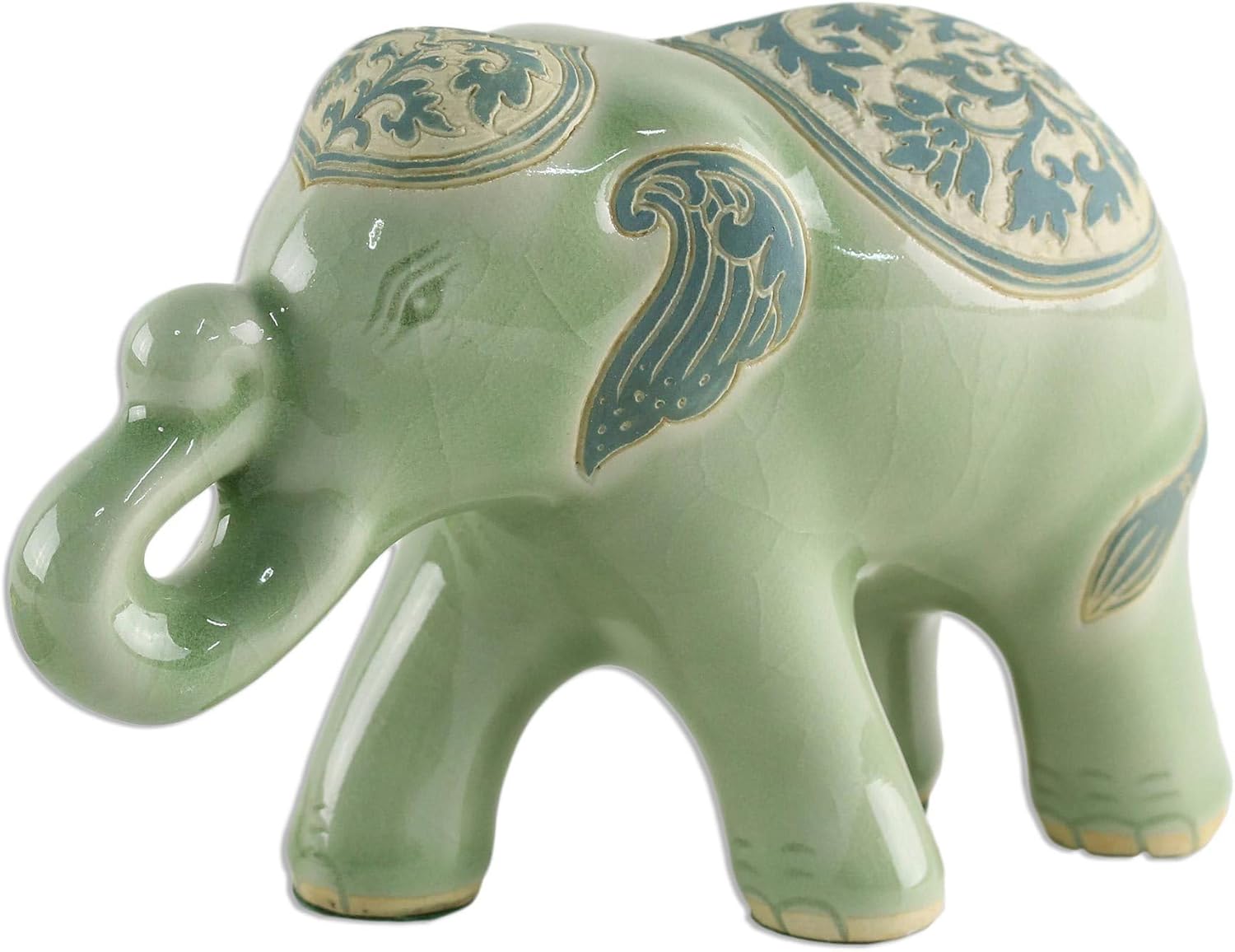 NOVICA Green Animal Themed Ceramic Sculpture 'Prestigious Elephant'